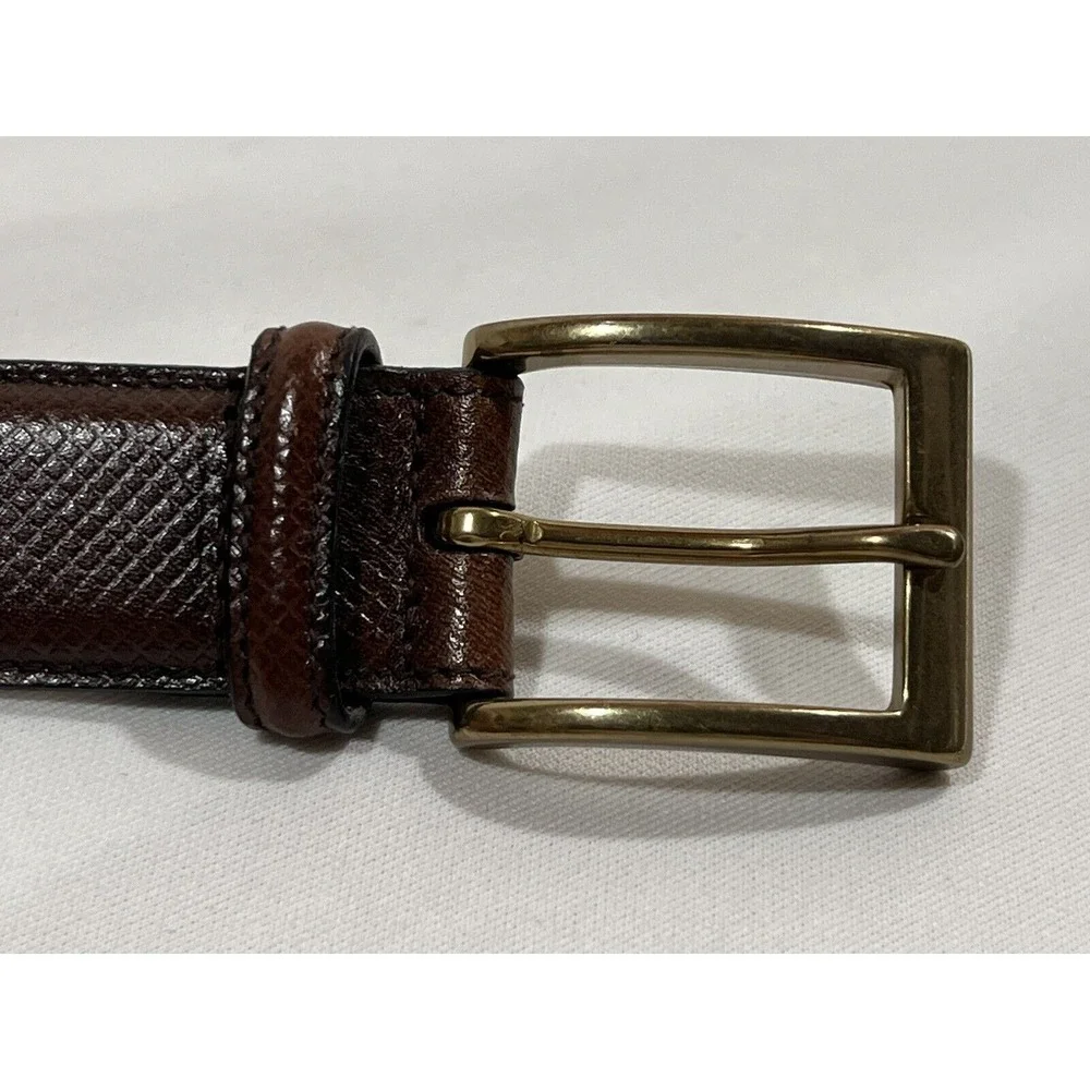 Trafalgar‎ Leather Belt Mens 42 Brown Check Pattern Brass Buckle Classic